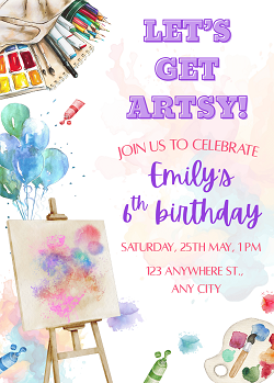 Art Party Birthday Invitation Template - Editable Canva Card Printable