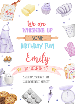 Baking Birthday Party Invitation Template - Editable Canva Card Printable