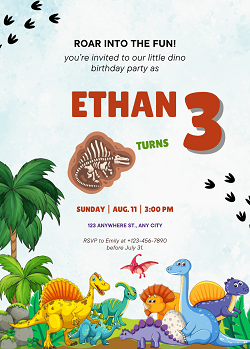 Dinosaur Birthday Party Invitation Template - Editable Canva Card Printable