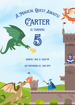 Dragon Quest Birthday Party Invitation Template - Editable Canva Card Printable