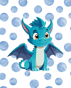 Fantasy friends kids wall art 3 poster set — cute blue dragon wizard and cool axolotl with sunglasses on blue polka dot background by Happy Giraffe Studio