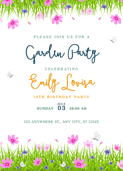 Garden Party Birthday Invitation Template - Editable Canva Card Printable
