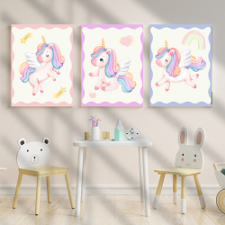 Magical Unicorn Nursery Wall Art Prints — 3 Poster Set | Girls Room Decor
