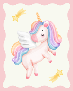 Magical unicorn nursery wall art 3 poster set — watercolour rainbow unicorn prints in pink purple and blue for baby girls room by Happy Giraffe Studio