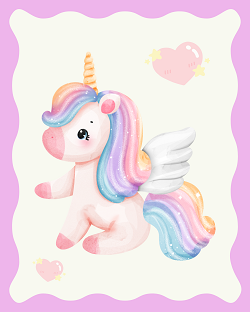 Magical unicorn nursery wall art 3 poster set — watercolour rainbow unicorn prints in pink purple and blue for baby girls room by Happy Giraffe Studio