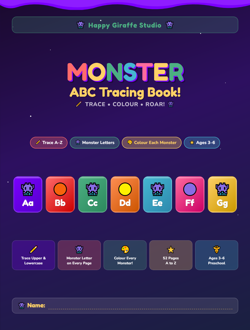 Monster ABC Tracing Book – Kids Monster Alphabet Tracing Activity Book with Colouring
