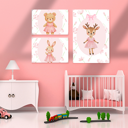 Sweet Friends Nursery Wall Art Prints — Bunny, Bear & Deer 3 Poster Set