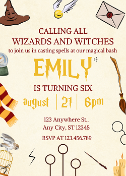 Wizard and Witches Magical Birthday Invitation Template - Editable Canva Card Printable