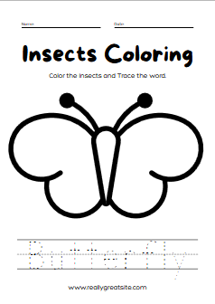 Insects Coloring and Trace Printable Worksheets