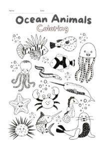 Free printable ocean animals coloring page for kids