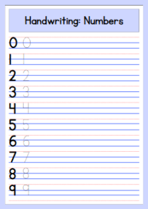 free worksheets- Handwriting Numbers Worksheet in Blue Red Lined Style