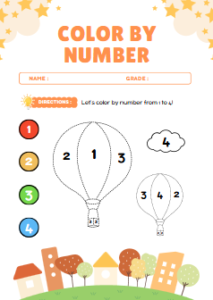 free worksheets - Hot Air Balloon Color by Number Worksheets in Playful Style