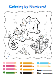 free worksheets-Seahorse Coloring by Numbers A4 Worksheet