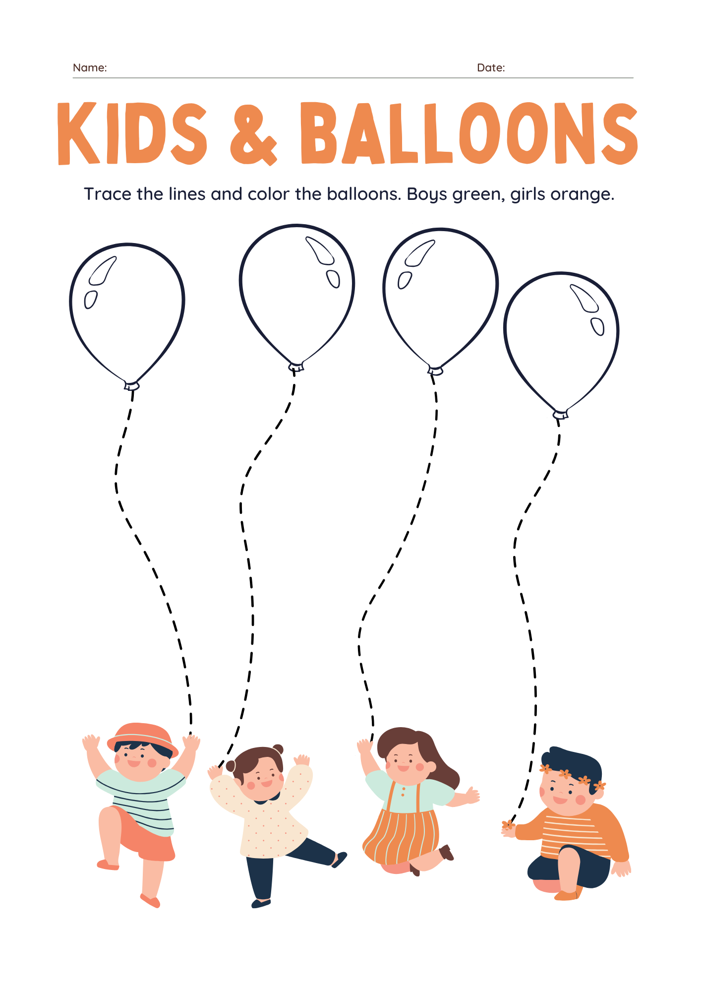 free worksheets - kids and balloons coloring book