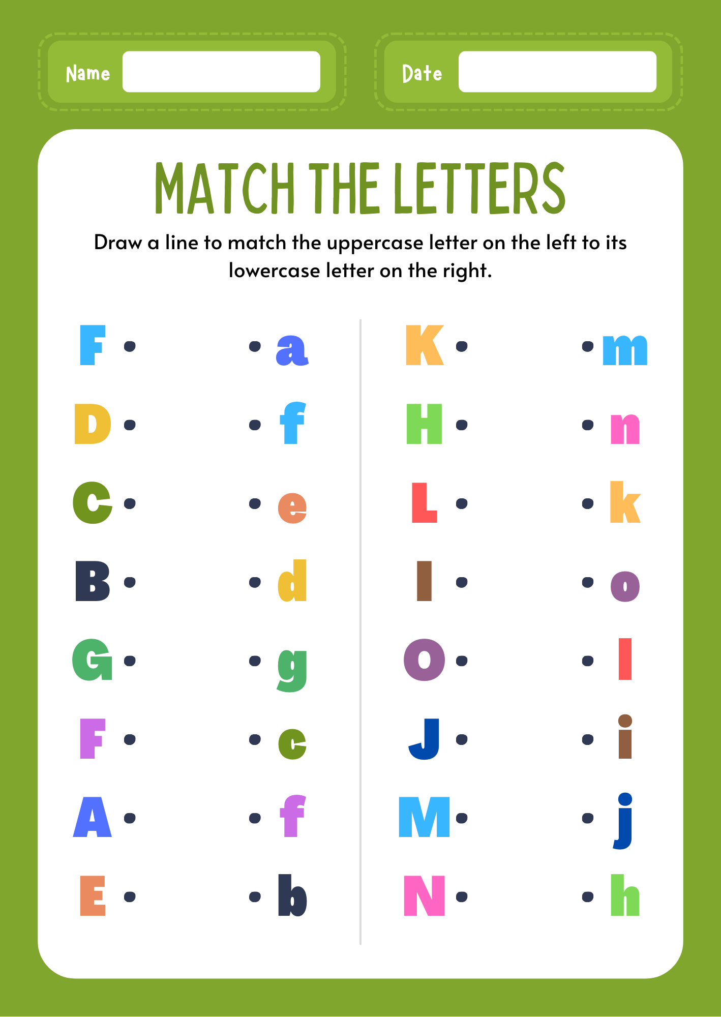 free worksheets - match the letters