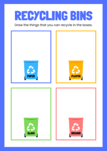 free worksheet for kids Recycling bin