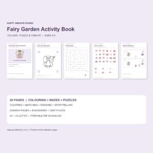Fairy Garden party activity book printable by Happy Giraffe Studio
