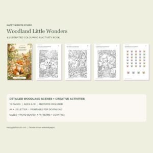 Woodland Little Wonders colouring and activity book printable by Happy Giraffe Studio